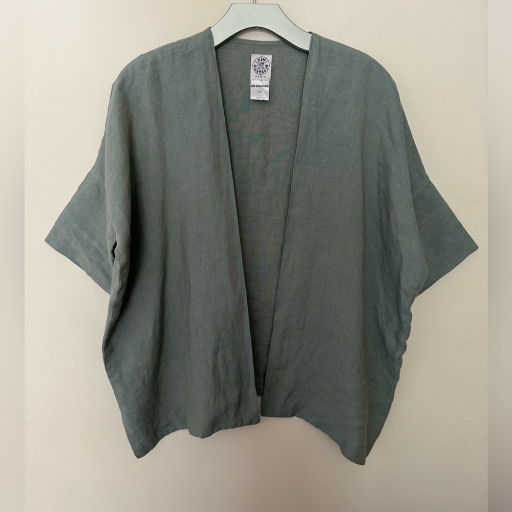 Kim Berndarin 100% Linen Kimono Open Cardigan Green Lagenlook M